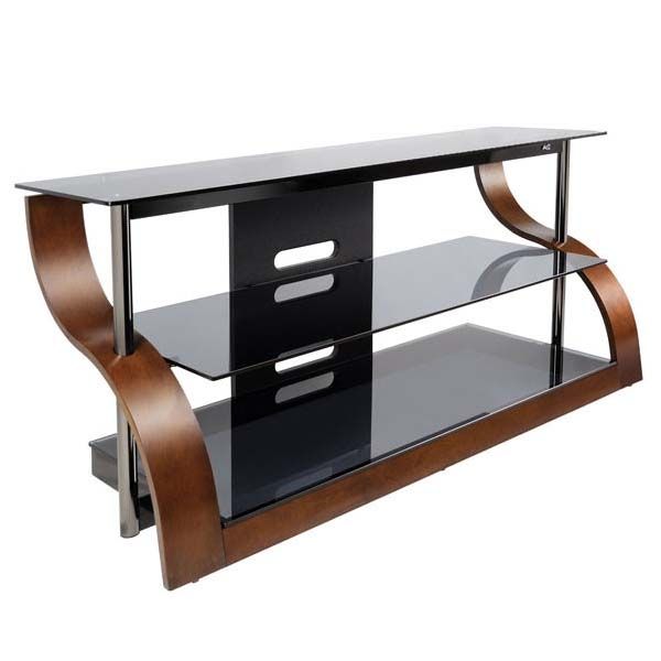 Magnificent Brand New Black Glass TV Stands Intended For Bello Curved Wood And Black Glass Tv Stand For 32 55 Inch Screens (View 21 of 50)