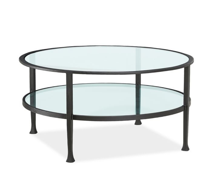 Magnificent Series Of Glass Metal Coffee Tables Intended For Tanner Round Coffee Table Bronze Finish Pottery Barn (View 12 of 50)