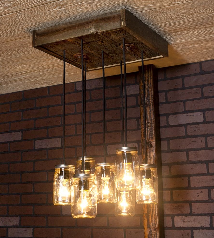 Mason Jar Reclaimed Wood Chandelier 7 Pendants Features Within 7 Light Chandeliers (View 24 of 25)