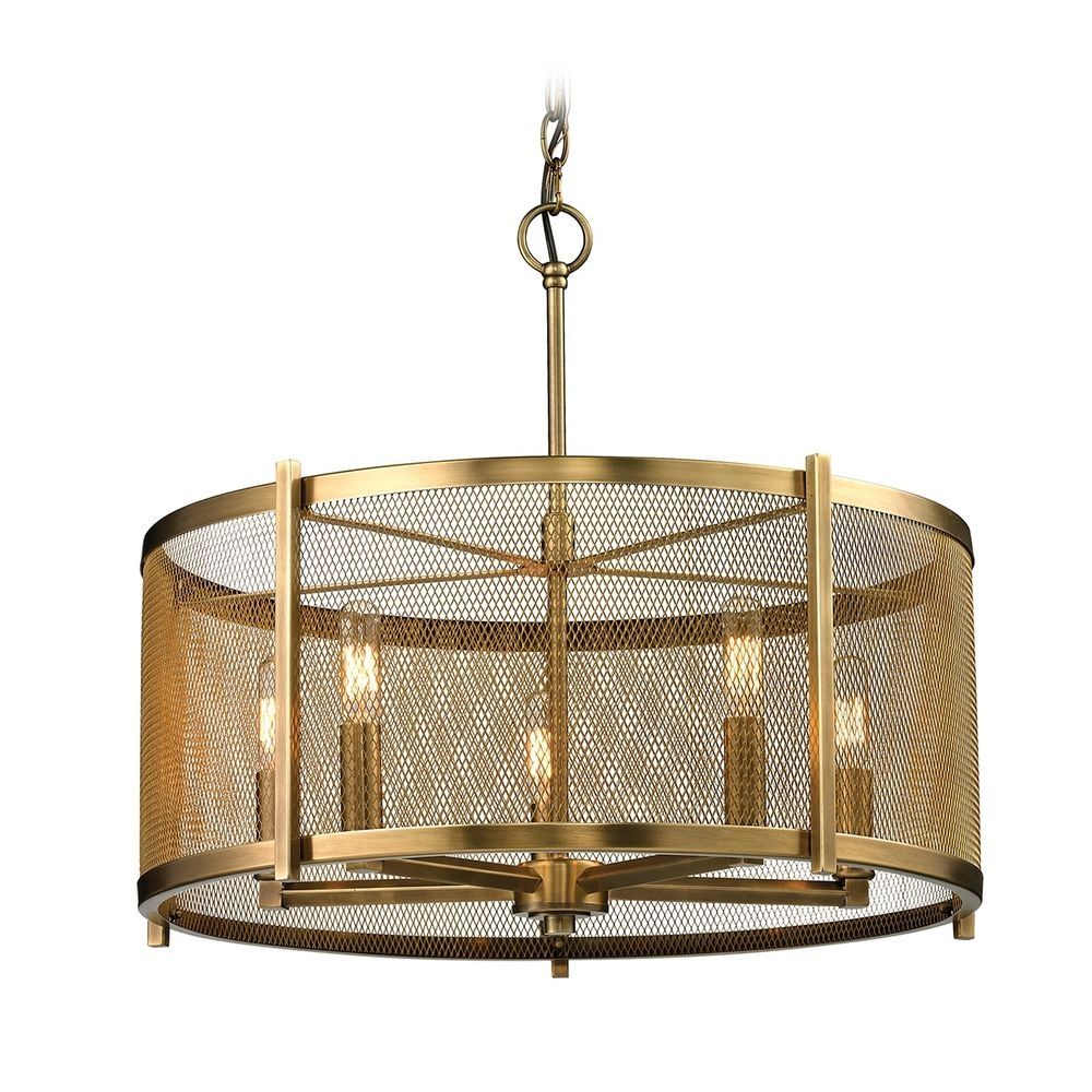 Metal Drum Pendant Light In Aged Brass Finish 314835 With Metal Drum Chandeliers (View 1 of 25)