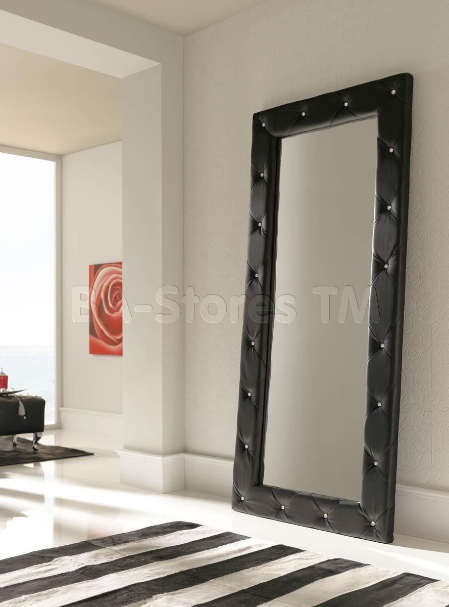 Modern Free Standing Mirror With Tufted Frame In Black (Negro Intended For Modern Free Standing Mirror (Photo 1 of 20)