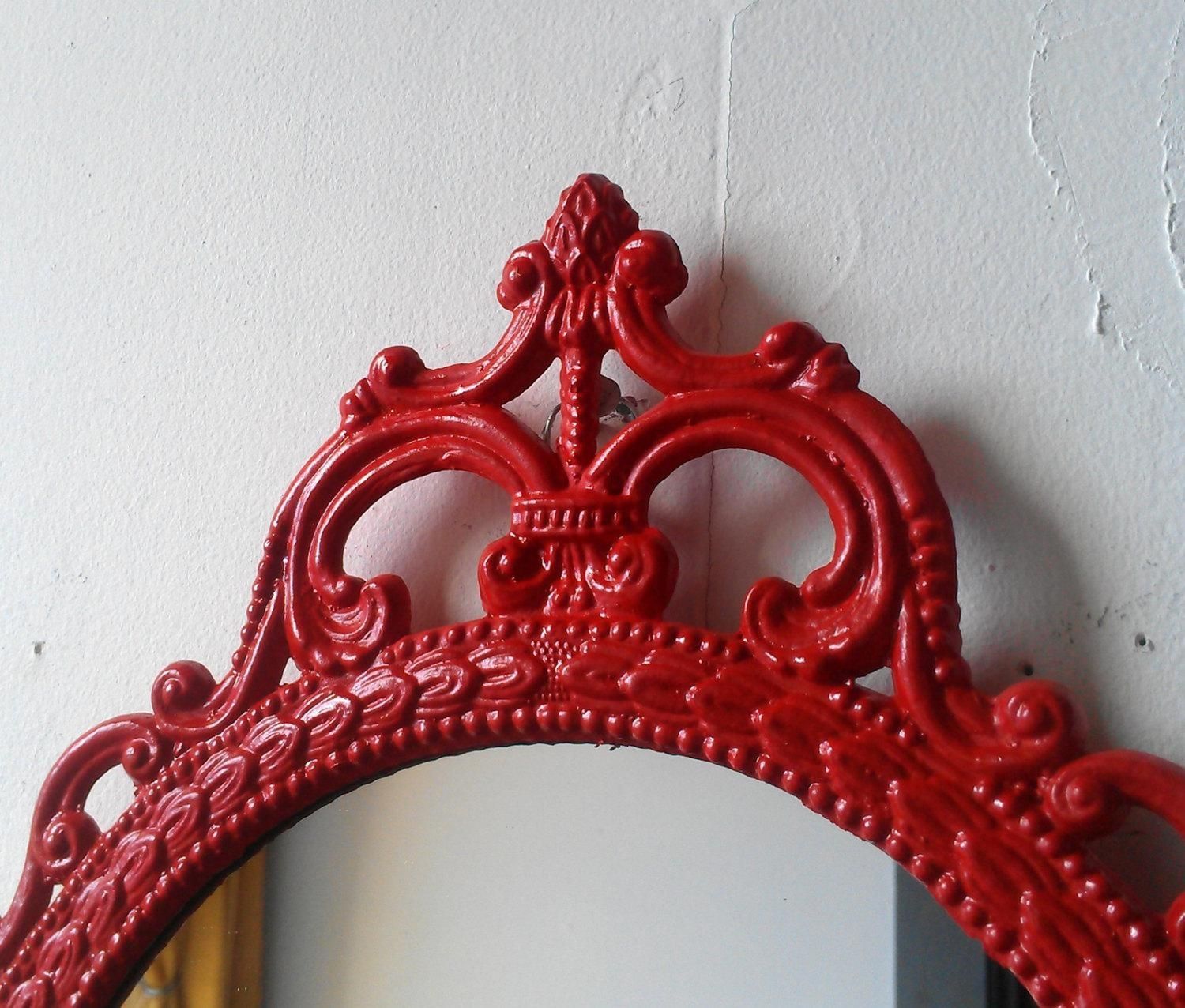Oval Mirror In Vintage Metal Frame Ornate Decorative Framed With Red Wall Mirror (Photo 7 of 20)