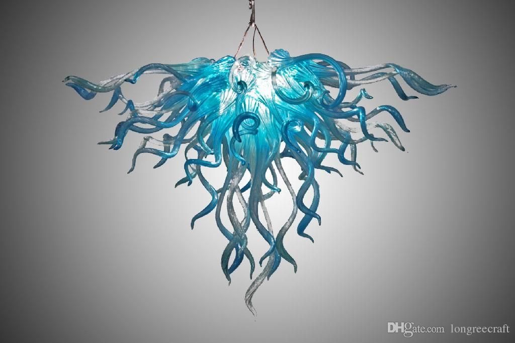 Popular Lamps Turquoise Bule Flower Hand Made Blown Glass Within Turquoise Blown Glass Chandeliers (Photo 9 of 25)