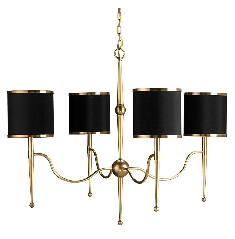 Primo Mid Century Modern Brass Black Shade 4 Light Chandelier Throughout Chandeliers With Black Shades (Photo 5 of 25)