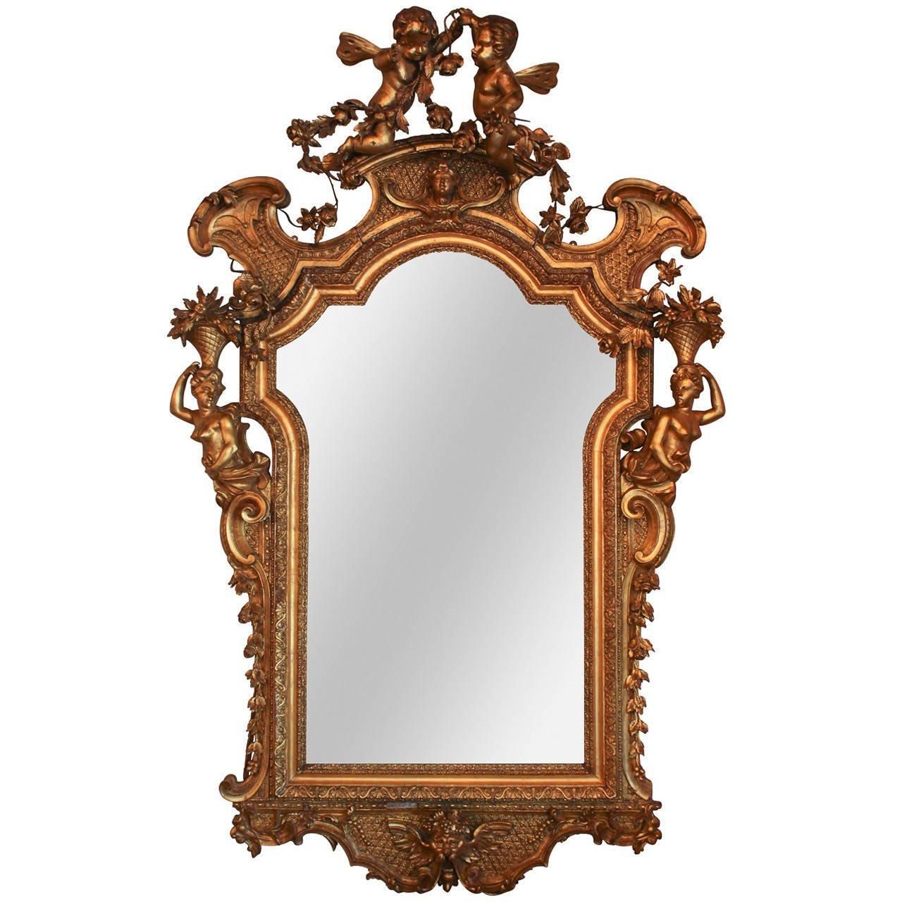 Rare 19Th C. French Rococo Giltwood Cherub Mirror For Sale At 1Stdibs Intended For French Rococo Mirror (Photo 3 of 20)