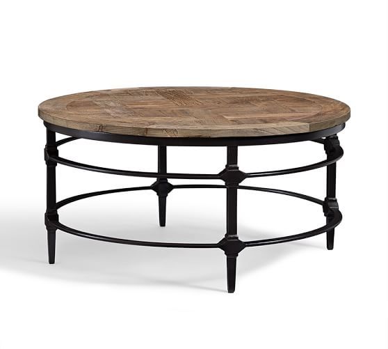 Remarkable Fashionable Circle Coffee Tables With Regard To Parquet Reclaimed Wood Round Coffee Table Pottery Barn (View 11 of 50)