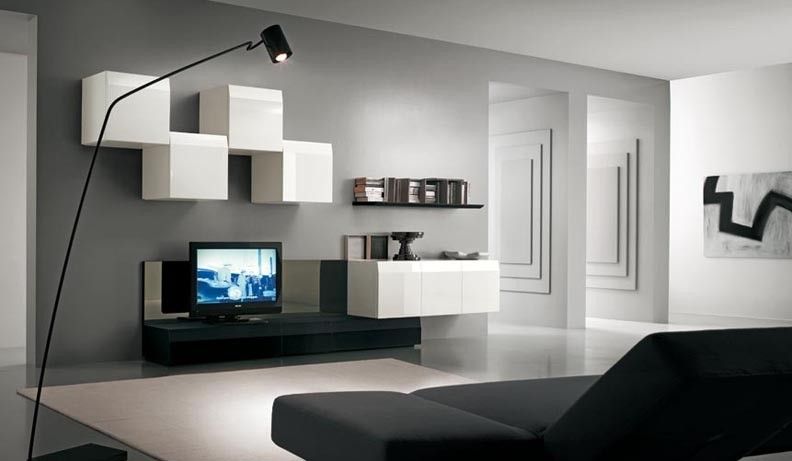 Remarkable Favorite TV Cabinets Contemporary Design In Living Room Wonderful White Black Wood Unique Design Tv Wall (Photo 39 of 50)