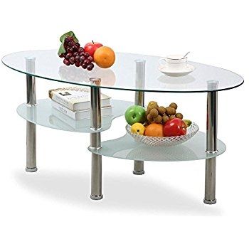 Remarkable High Quality Oval Glass Coffee Tables Intended For Amazon Topeakmart Modern Oval Glass Coffee Table Living Room (Photo 34 of 50)