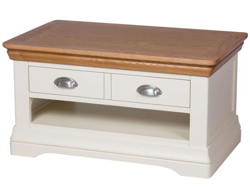 Remarkable Series Of Oak And Cream Coffee Tables Throughout Farmhouse Cream Painted Oak Coffee Table With Drawers (Photo 36 of 40)