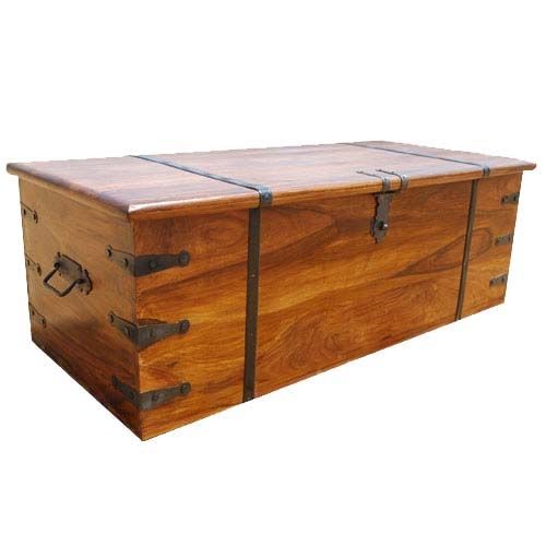 Remarkable Well Known Large Trunk Coffee Tables With Regard To Solid Wood With Metal Accents Storage Trunk Coffee Table Chest (Photo 20 of 50)