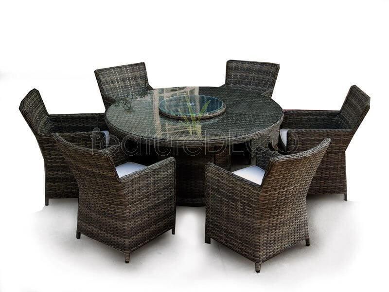 Richmond 6 Seater Rattan Round Table Dining Furniture Set – Mix Brown Pertaining To Rattan Dining Tables (Photo 12 of 20)