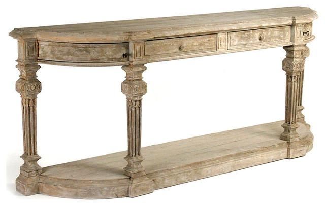 Rockford French Country Heavy Distress Hand Carved Long Console With Country Sofa Tables (Photo 7 of 20)