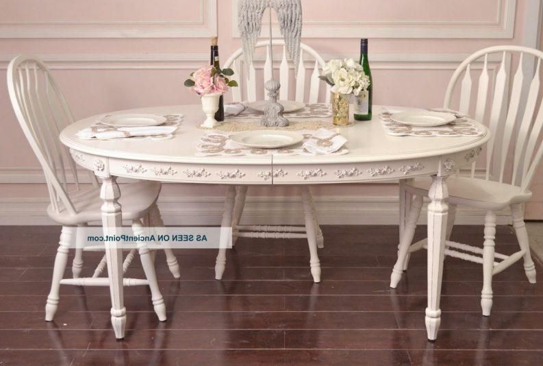 Shabby Chic Oval Dining Table White Fibreglass Dining Chairs Throughout Dining Tables With White Legs And Wooden Top (View 12 of 20)