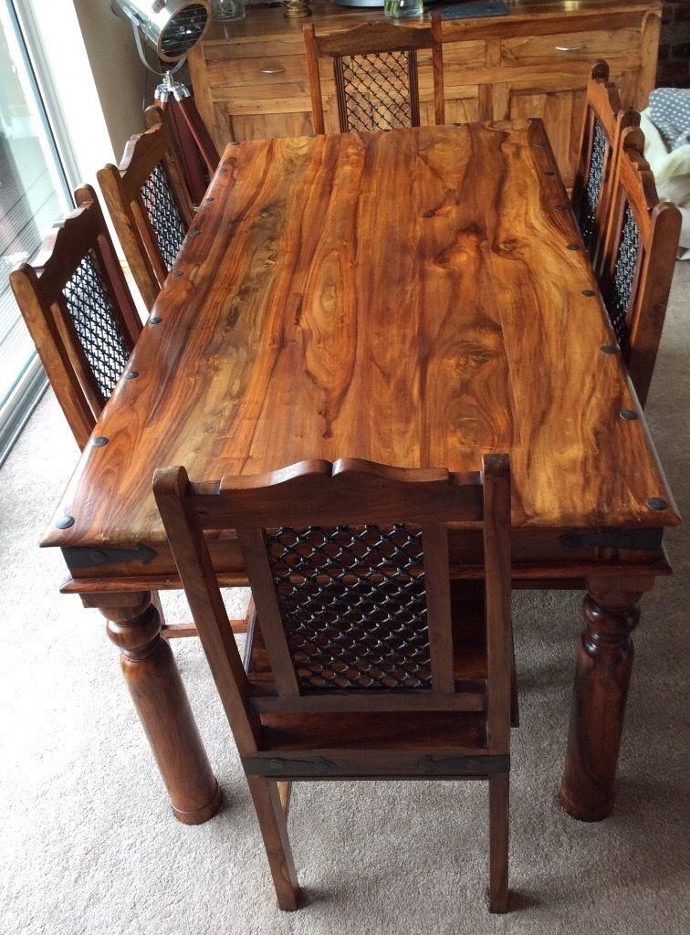 Sheesham Jali Solid Wood Dining Table & 6 Chairs | In Norwich With Regard To Sheesham Wood Dining Tables (View 7 of 20)