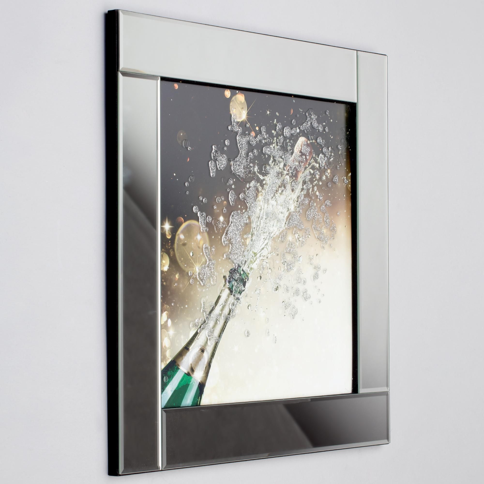 Square Mirror Frame W/ Glitter Champagne Cork Pop Illustration In Glitter Frame Mirror (Photo 20 of 20)