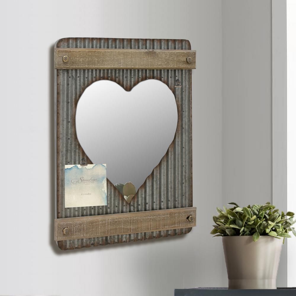 Stonebriar Collection 15 In. X 20 In. Silver Corrugated Metal And With Heart Shaped Mirror For Wall (Photo 9 of 20)