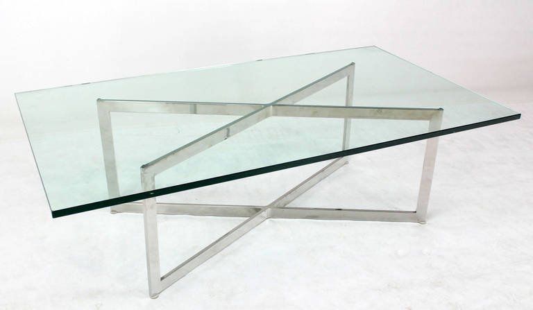 Stunning Fashionable Chrome Coffee Table Bases Intended For Mid Century Modern Stainless Chrome X Base Coffee Table With Glass (Photo 19 of 50)