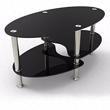 Stunning Premium Oval Black Glass Coffee Tables Regarding Amazon Office More Glass Oval Side Coffee Table Shelf Chrome (Photo 16 of 50)