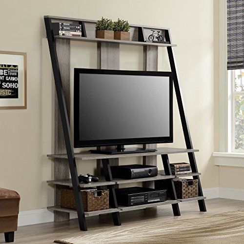 Stunning Trendy Modern Style TV Stands Throughout Modern Ladder Style 4 Shelves Tv Stand Media Console Wooden (View 48 of 50)