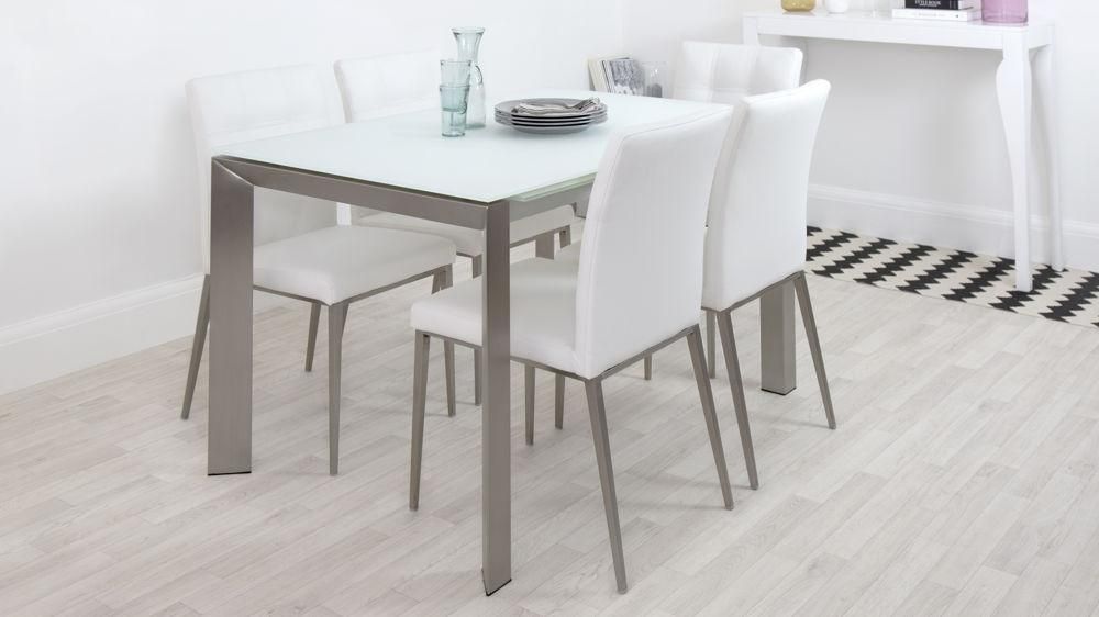 Surprising Frosted Glass Dining Table And Chairs Tennsat Chair For Brushed Steel Dining Tables (Photo 5 of 20)