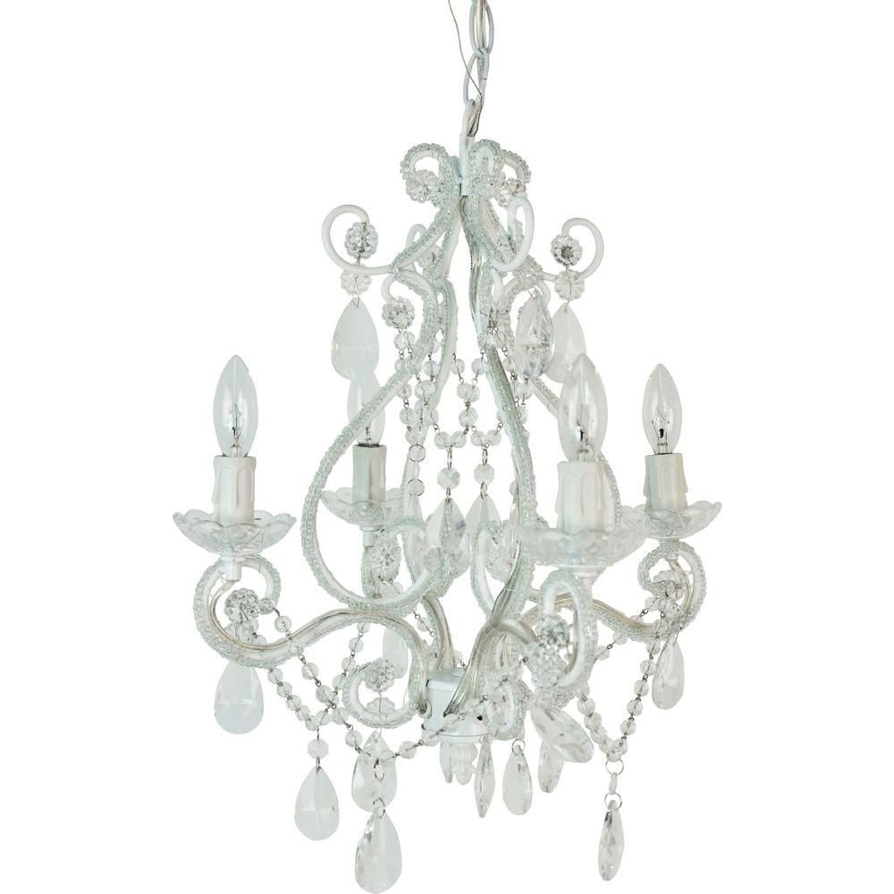 Tadpoles 4 Light White Mini Chandelier Cchapl410 The Home Depot Throughout White And Crystal Chandeliers (View 7 of 25)