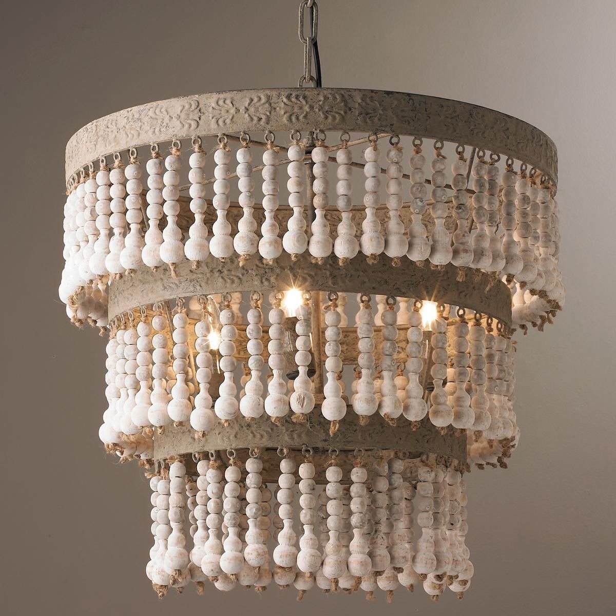 Three Tiered Wood Beaded Chandelier Wood Bead Chandelier Intended For Turquoise Chandelier Lamp Shades (View 6 of 25)