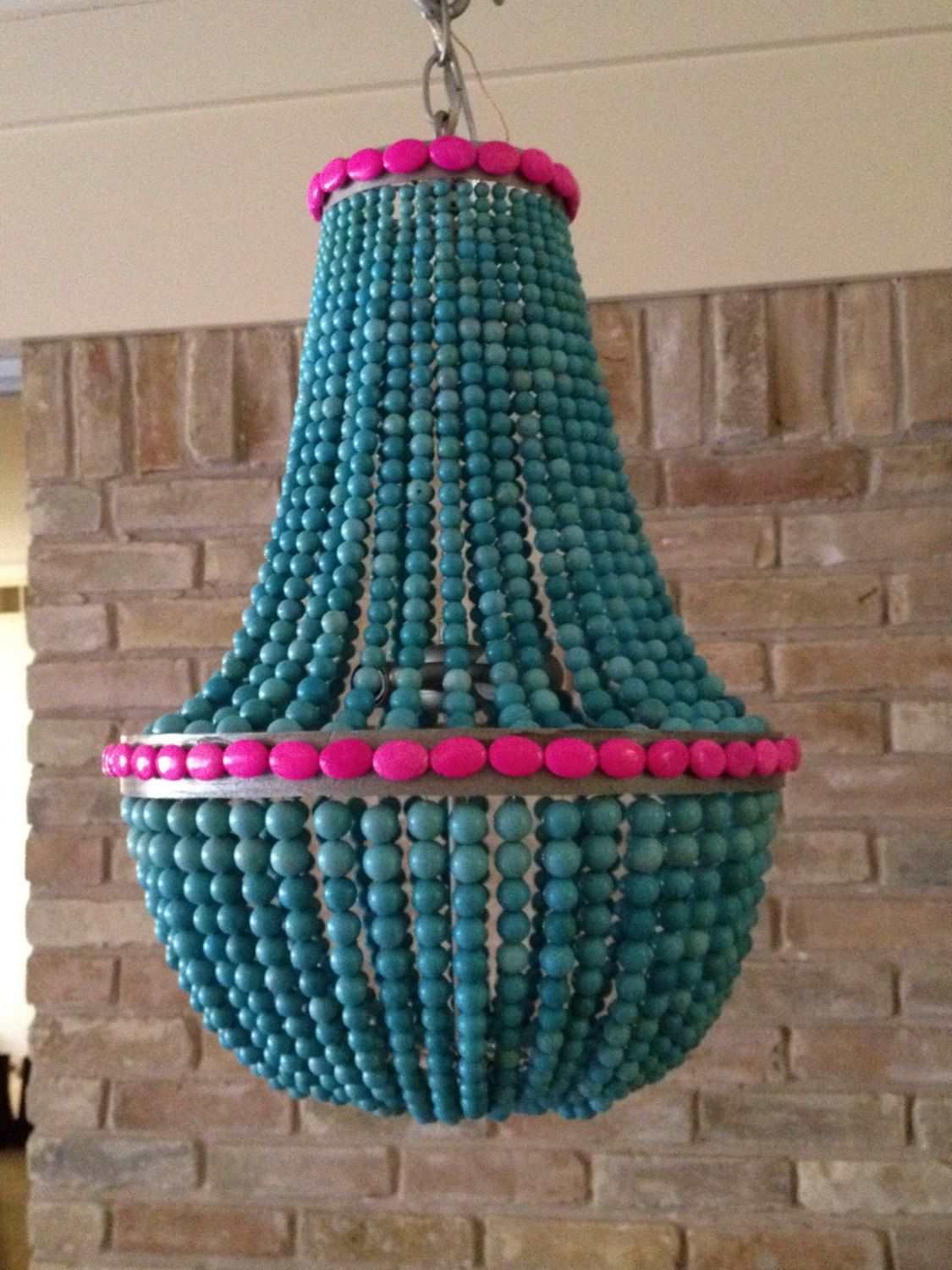 Turquoise Pink Beaded Chandelier Illumehome On Etsy 72500 Regarding Turquoise And Pink Chandeliers (View 8 of 25)