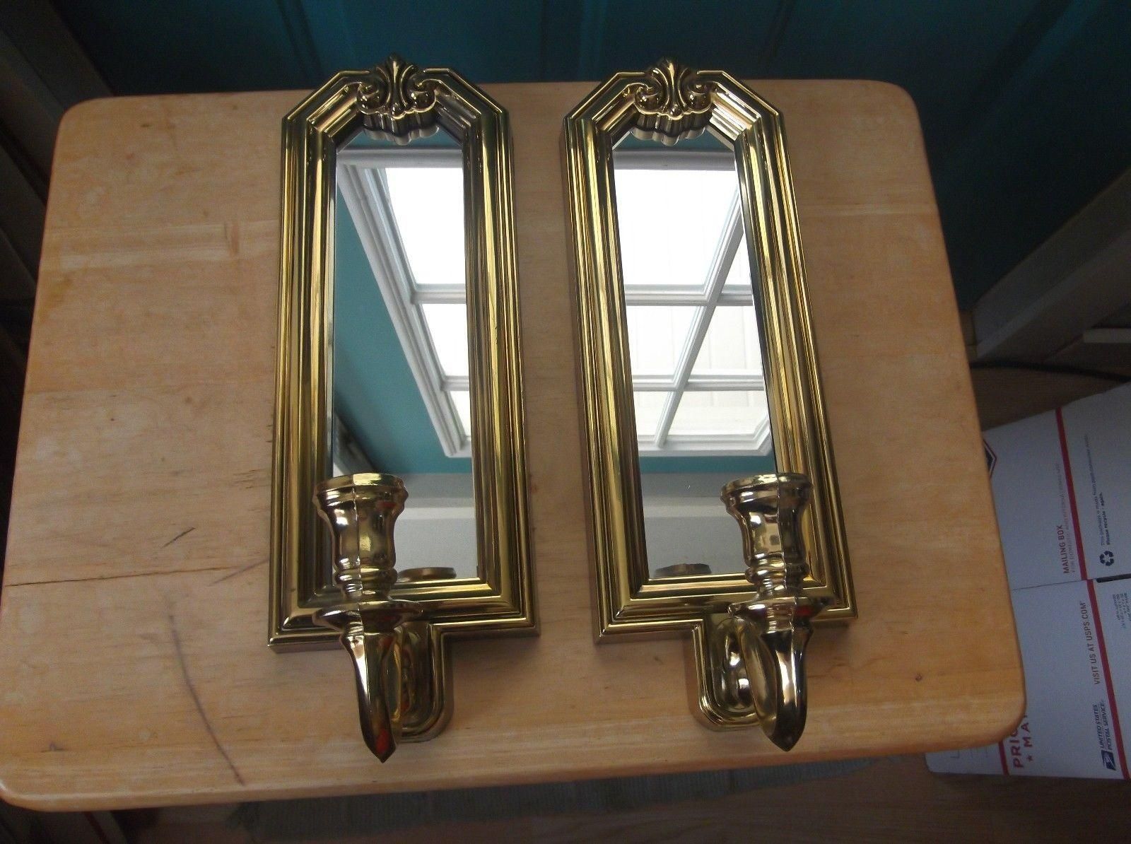 Two Retro Wall Mirrors In Gold Toned Plastic With Taper Candle In Retro Wall Mirrors (Photo 13 of 20)