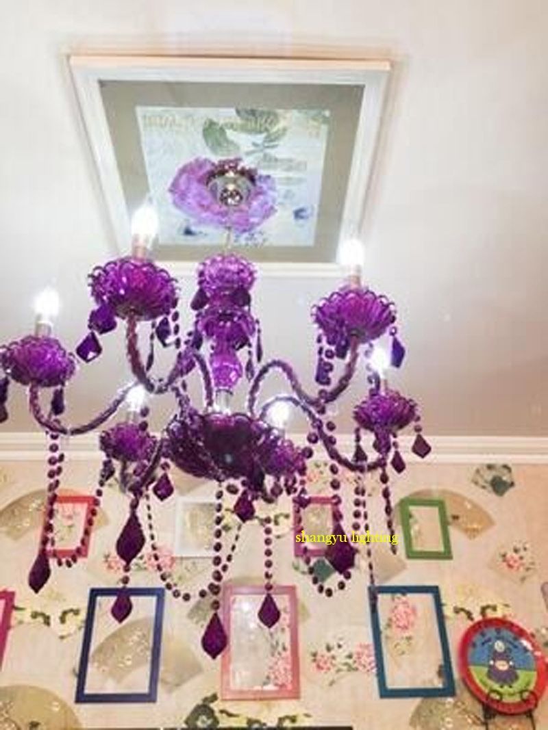 Villa Bedroom Luxury Chandelier 8 Lights Purple Crystal Chandelier In Purple Crystal Chandelier Lights (View 9 of 25)