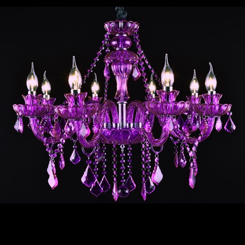 Villa Bedroom Luxury Chandelier 8 Lights Purple Crystal Chandelier Regarding Purple Crystal Chandeliers (View 19 of 25)