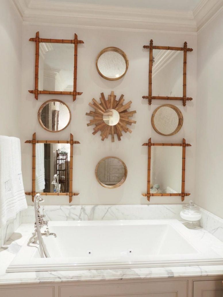 Vintage Bathroom Decor Signs Glass Border Grey Color Concrete Wall Pertaining To Cream Vintage Mirror (View 6 of 20)