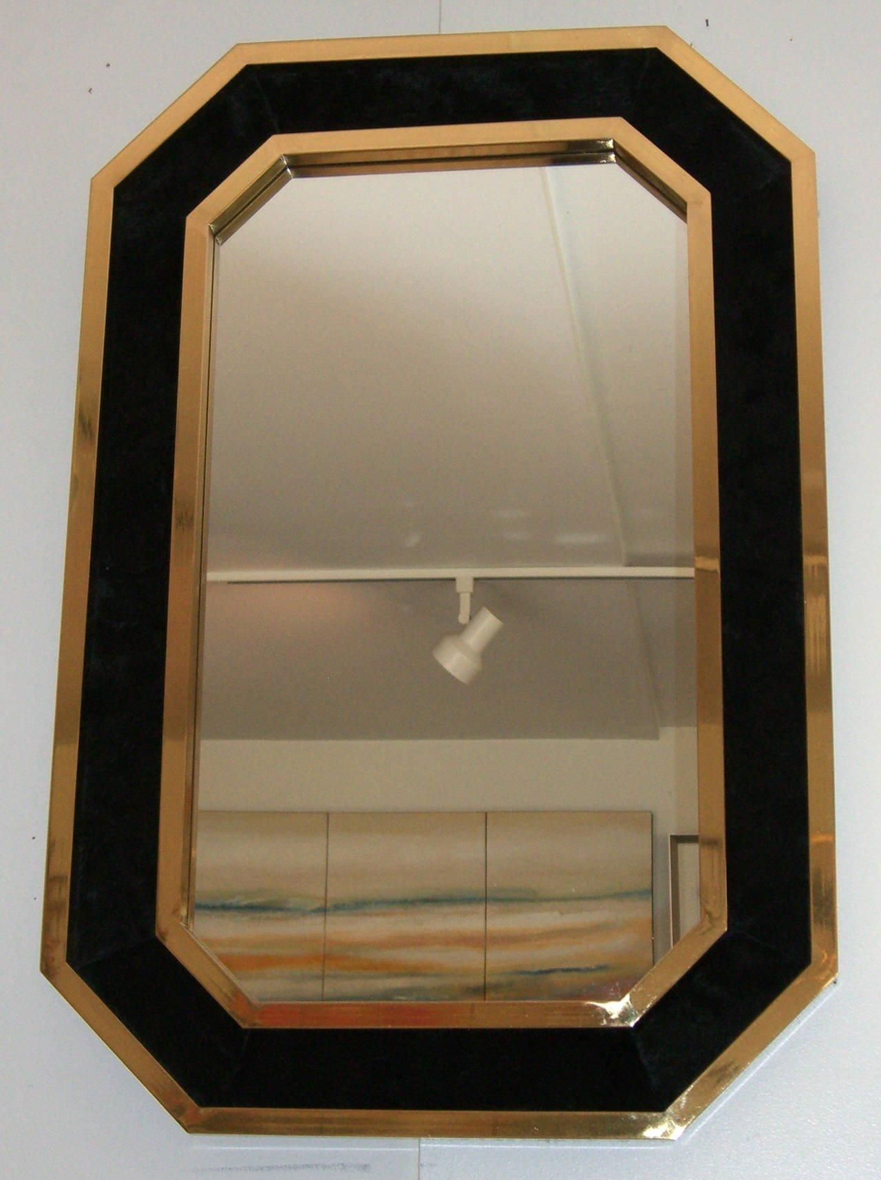 Vintage French Black Cowhide And Brass Framed Wall Mirror At 1Stdibs Inside Vintage Wall Mirrors (View 14 of 20)