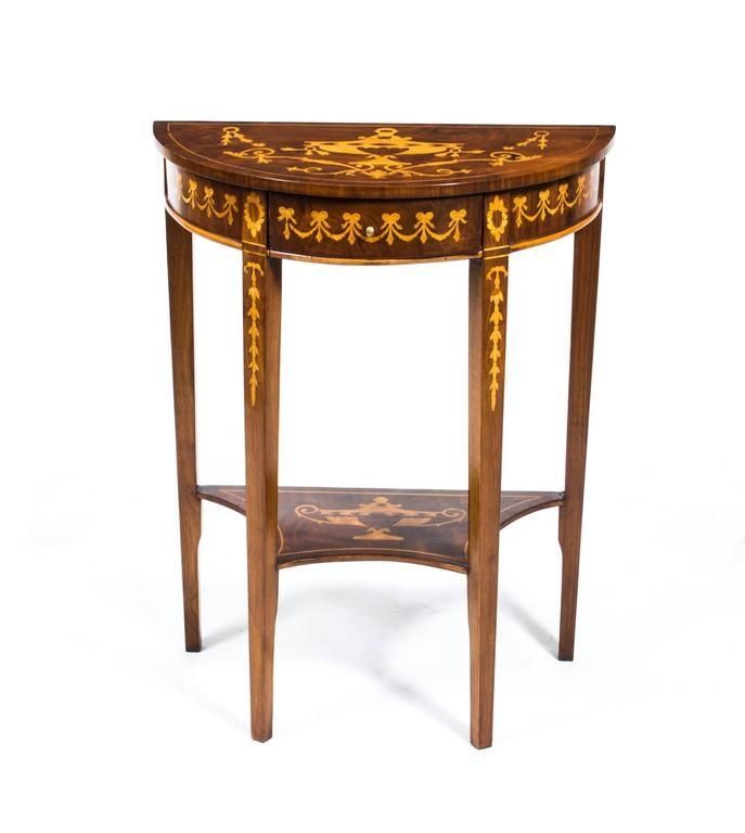Vintage Pair Of Burr Walnut Half Moon Marquetry Console Tables In Half Moon Dining Table Sets (View 16 of 20)