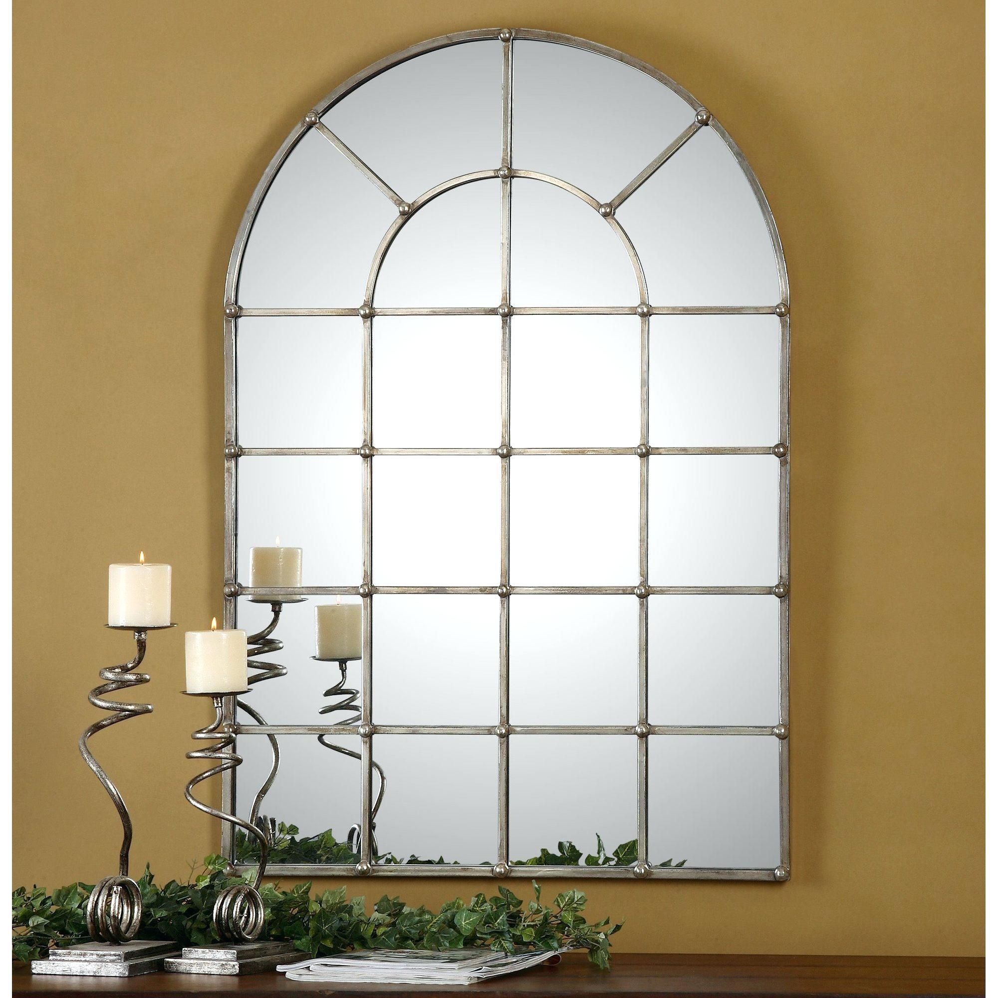 Wall Mirror Shabby Chic Arched Window Panes 24 X 16Arch Garden Pertaining To Metal Garden Mirror (View 18 of 20)