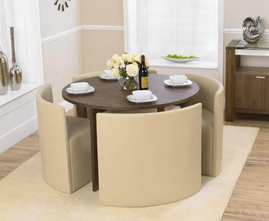 Walnut Round Dining Table And Chairs Within Stowaway Dining Tables And Chairs (View 3 of 20)