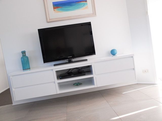 Wonderful Deluxe TV Cabinets With Drawers With White Gloss Polyurethane Floating Tv Cabinet With Shadowline Drawers (View 18 of 50)