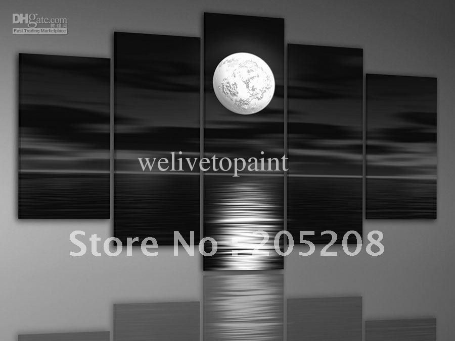 2017 Framed 5 Panels Large Black And White Wall Art Beach Seascape Throughout Black And White Wall Art (Photo 20 of 20)