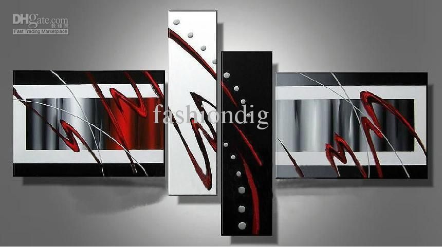 2017 Stretched Contemporary Abstract Oil Painting Canvas Black For Black White And Red Wall Art (Photo 8 of 20)