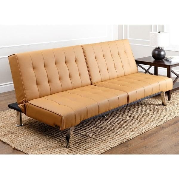 Abbyson Jackson Camel Leather Foldable Futon Sofa Bed – Free Inside Leather Fouton Sofas (View 5 of 20)