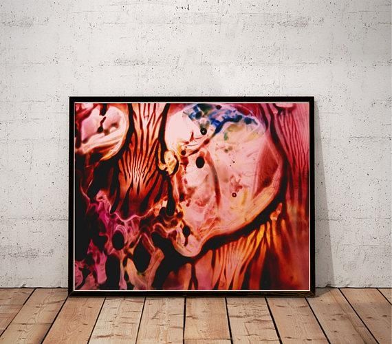 Abstract Art Print / Burgundy Red Pink Salmon Large Wall Art / Inside Burgundy Wall Art (View 9 of 20)