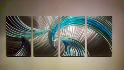 Abstract Metal Wall Art  Modern Decor Sculpture Tempest Blue Green Pertaining To Large Abstract Metal Wall Art (Photo 4 of 20)