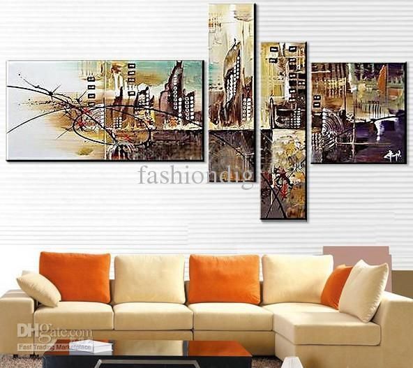 Abstract Oil Painting Canva Floating City Mirage Handmade Home Regarding Wall Art For Offices (View 11 of 20)