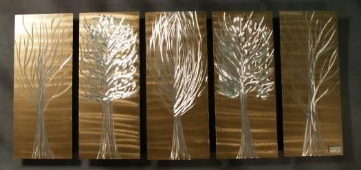 Abstract Tree Metal Wall Art Golden Forest Modern 3D Home Decor With Regard To Ash Carl Metal Wall Art (Photo 11 of 20)