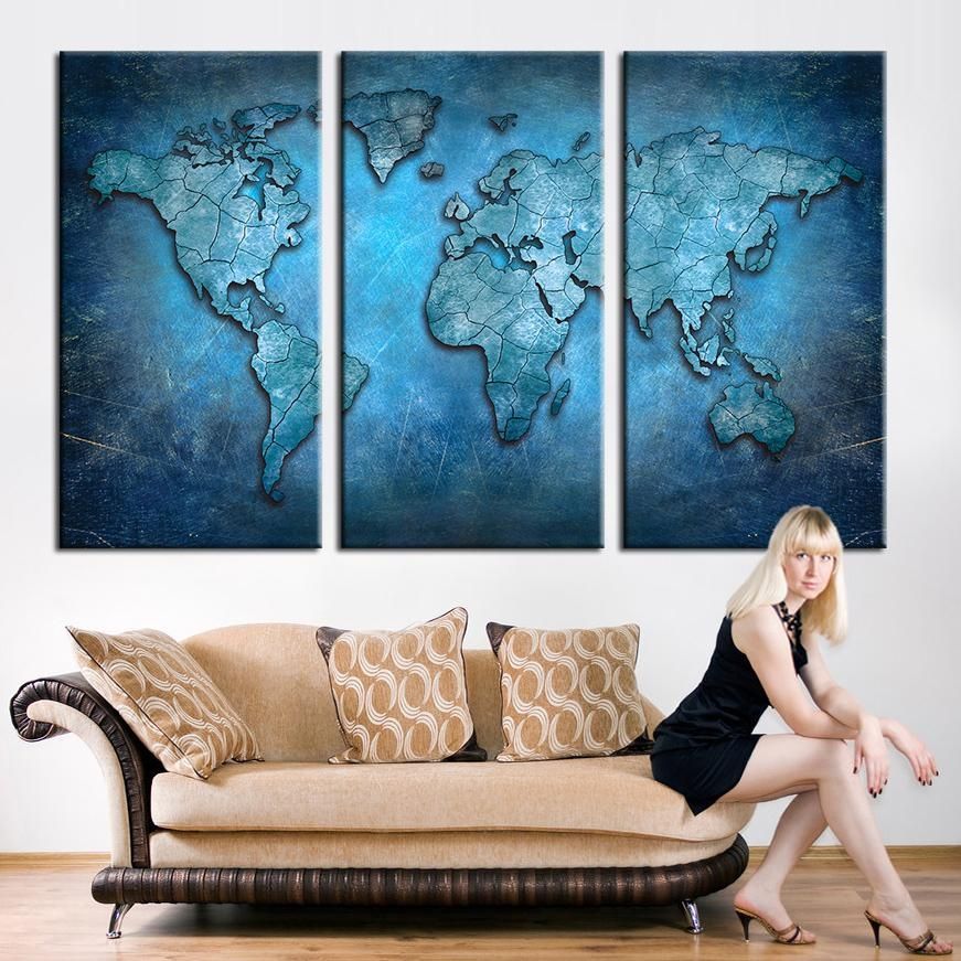 Aliexpress : Buy Large Triptych Wall Art Canvas World Map With Regard To Large Triptych Wall Art (Photo 1 of 20)
