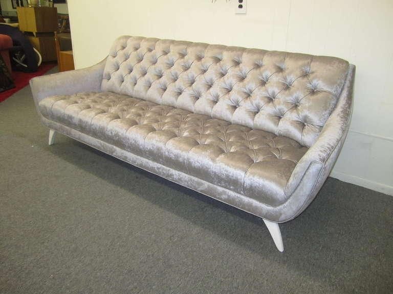 Amazing Regency Modern Silver Grey Velvet Tufted Sofa Mid Century With Silver Tufted Sofas (View 2 of 20)
