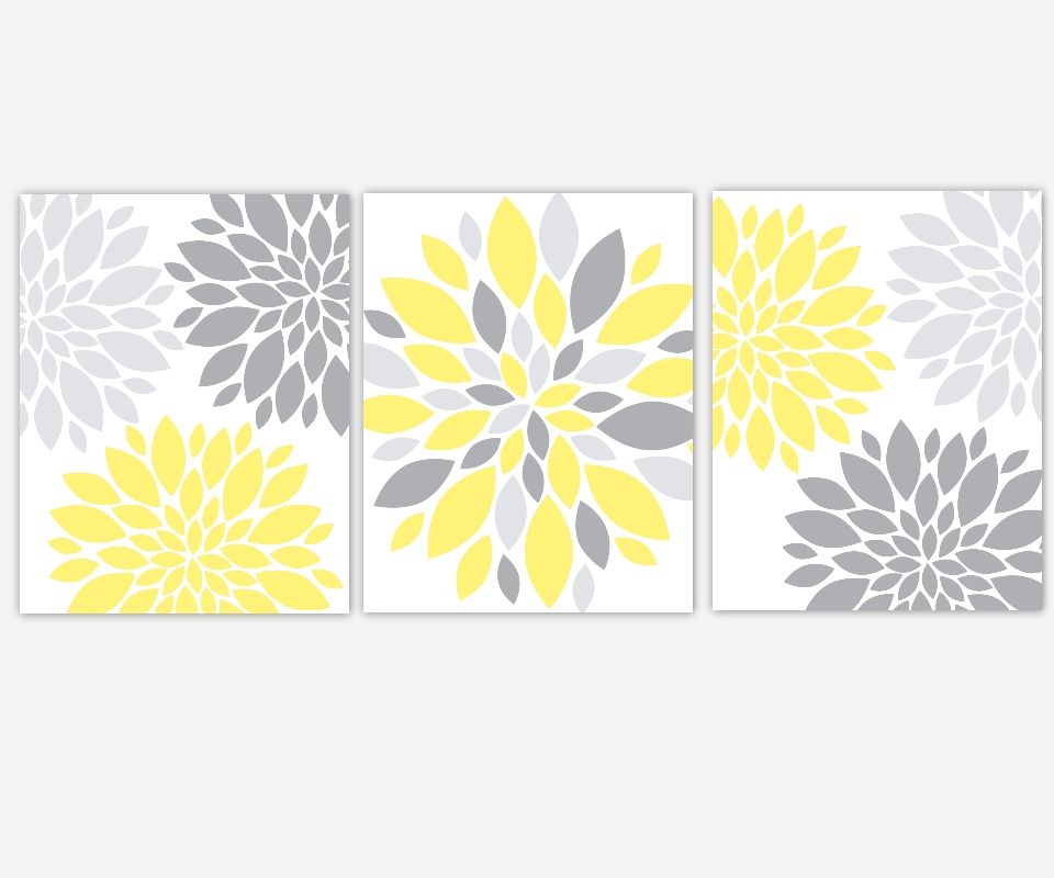 Baby Girls Canvas Nursery Wall Art Yellow Gray Grey Flower Burst Intended For Yellow And Grey Wall Art (View 14 of 20)