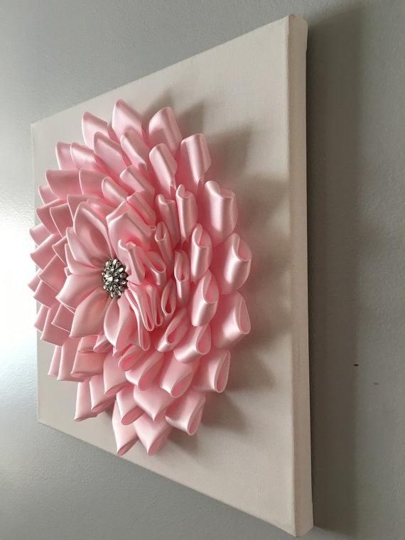 Baby Pink Kanzashi Flower Wall Art 12X12 Inside Pink Flower Wall Art (View 1 of 20)