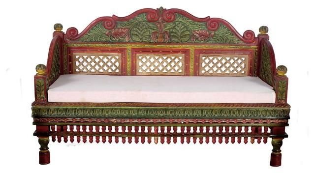 Beautifully Hand Painted Intrinsically Carved Teak Wood Sofa Set Throughout Asian Sofas (Photo 17 of 20)