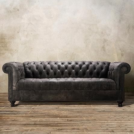 Berwick 88" Tufted Leather Sofa In Bull Grey | Arhaus Furniture With Regard To Arhaus Leather Sofas (View 4 of 20)