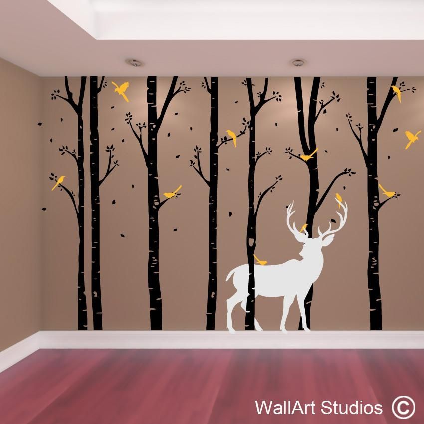 Birch Forest Stag Wall Art Vinyl | Designedwall Art Studios In Stag Wall Art (View 12 of 20)